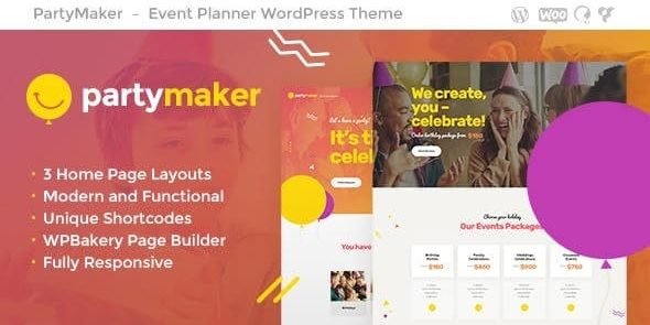 PartyMaker Event Planner & Wedding Agency WordPress Theme