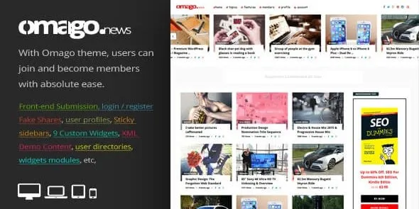 Omago News 3.2 – User Profile Membership & Content Sharing Theme