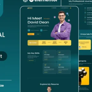 DavidDean – Personal Portfolio & Resume Elementor Template Kit